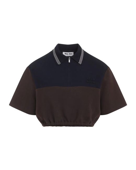 Miu Miu Blue Cacao And Cropped Viscose Top