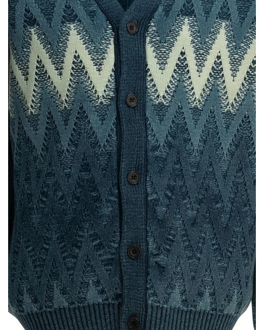 Beams Plus Blue Yarn Cotton Cardigan for men