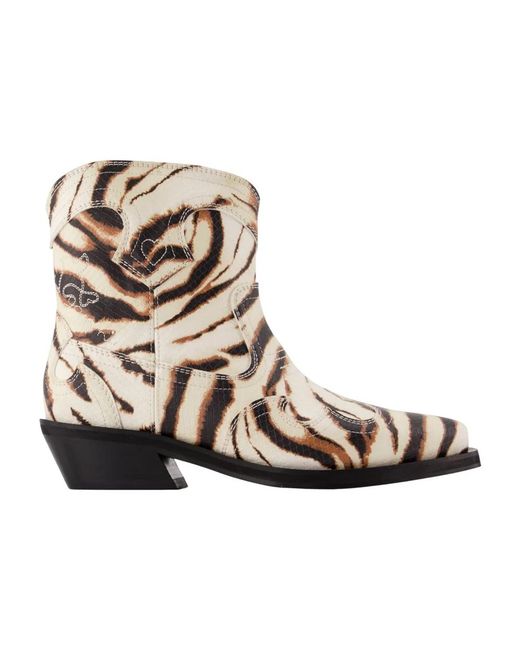 Ganni Brown Low Shaft Embroidered Western Boots