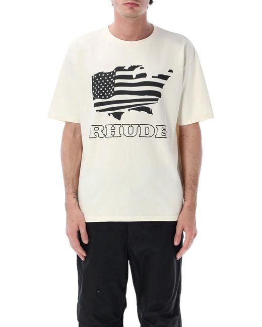 Rhude White Banner Cotton T-Shirt for men