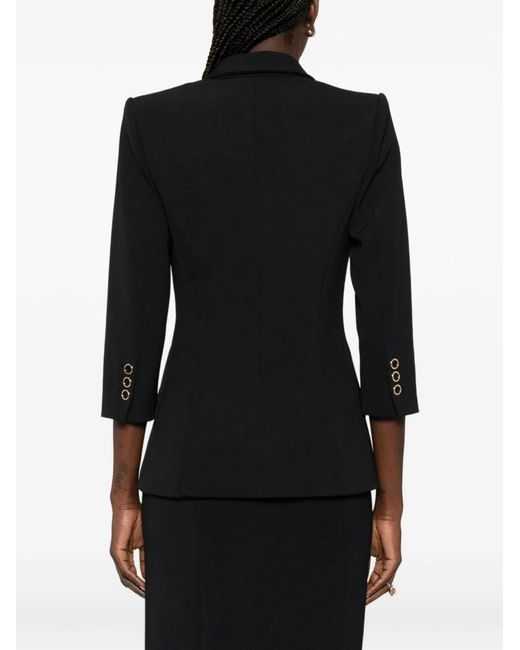 Elisabetta Franchi Black Double Stretch Crepe Jacket With Logo Details