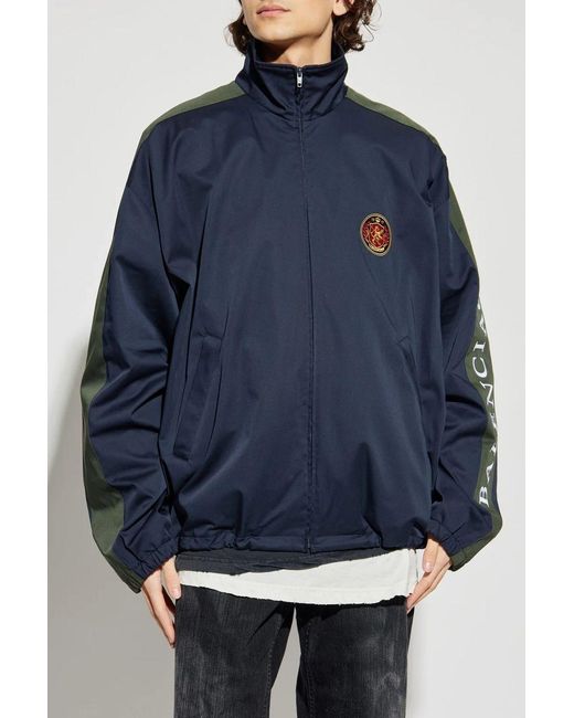 Balenciaga Blue Cotton Jacket With Stand-Up Collar for men