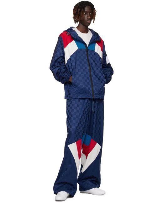 Tommy Hilfiger Blue Checkerboard Colour-Blocked Hooded Track Jacket for men