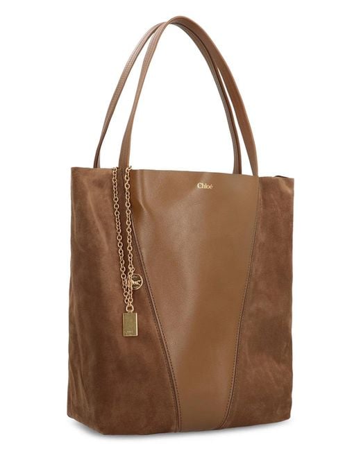 Chloé Brown Leather And Suede Chlo㨠Spin Shopping Bag