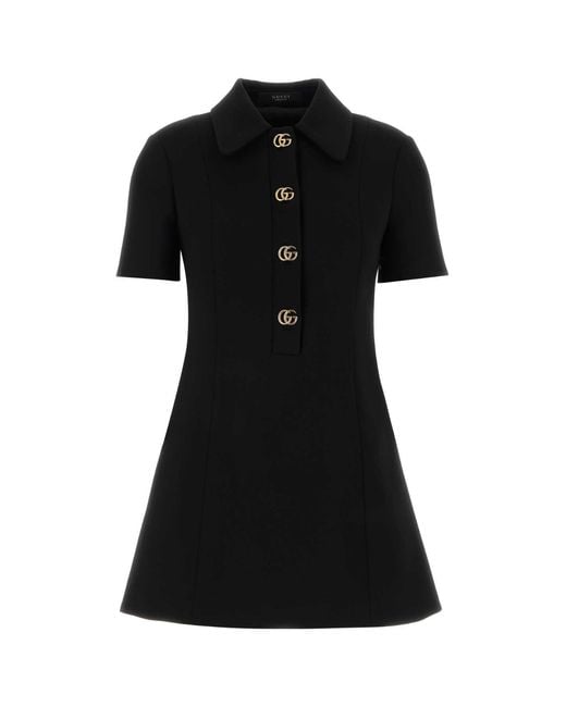 Gucci Black Crêpe Wool Dress With Double G Button