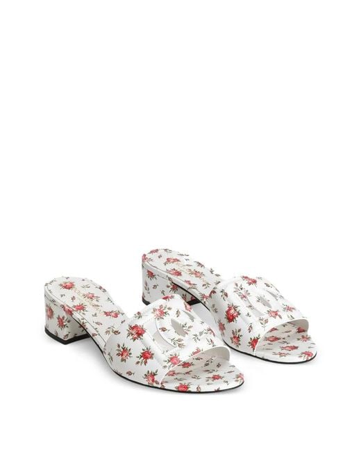 Dolce & Gabbana White Dolce & Gabbana Mules With Little Roses Print