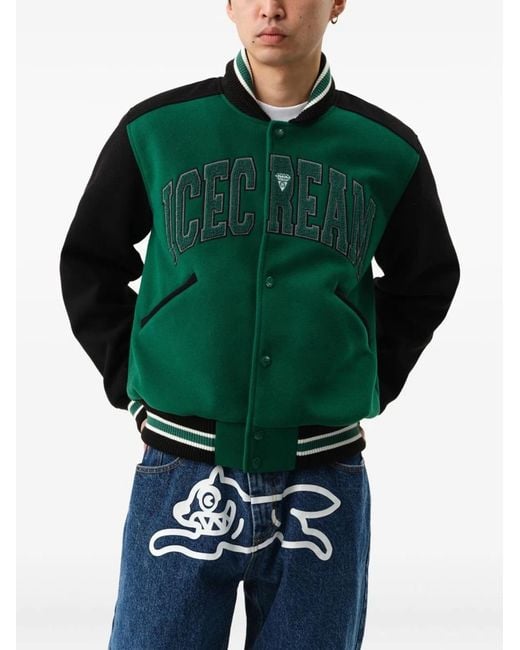 BBCICECREAM Green College Varsity Jacket for men