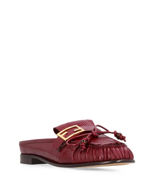 Fendi Red Baguette Leather Sabots