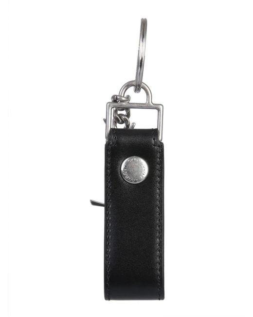 Saint Laurent Black Cassandre Leather Keychain for men