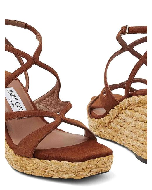 Jimmy Choo Metallic Suede Raffia Sandals