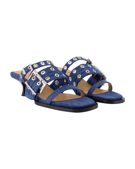 Ganni Blue Buckle Strap Mules