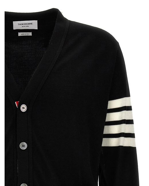 Thom Browne Black V-Neck Wool Cardigan With Striped Accent Details for men