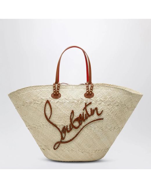 Christian Louboutin Metallic Raffia And Calf Leather Tote Bag Cabata Large