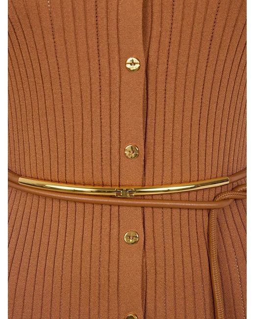 Elisabetta Franchi Brown Midi Knit Dress