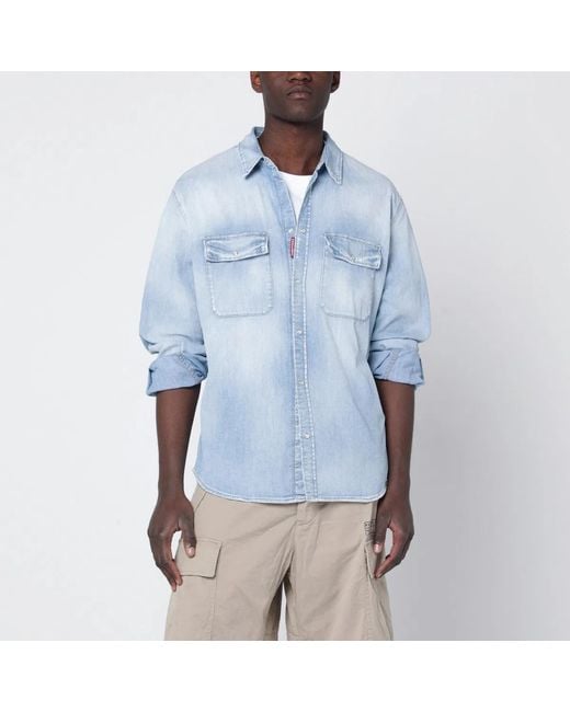 DSquared² Blue Light Washed Denim Shirt for men