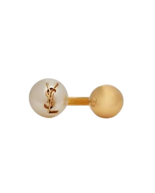 Saint Laurent Black Cassandre Pearl And Ball Ring