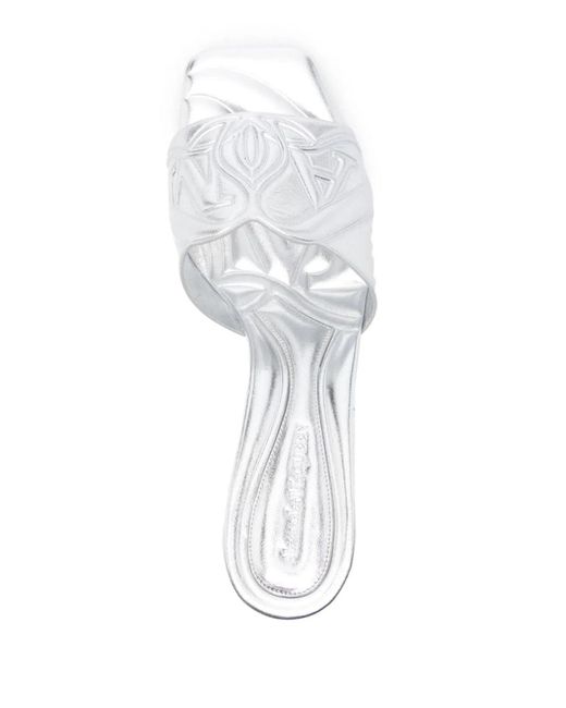 McQueen White Metallic Leather Heel Sandals
