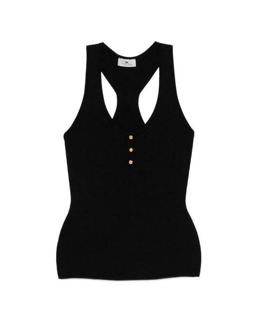 Elisabetta Franchi Black Micro-Cable Knit Top
