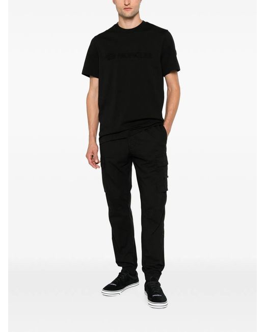 Moncler Black Logo-Embroidered Cotton T-Shirt for men