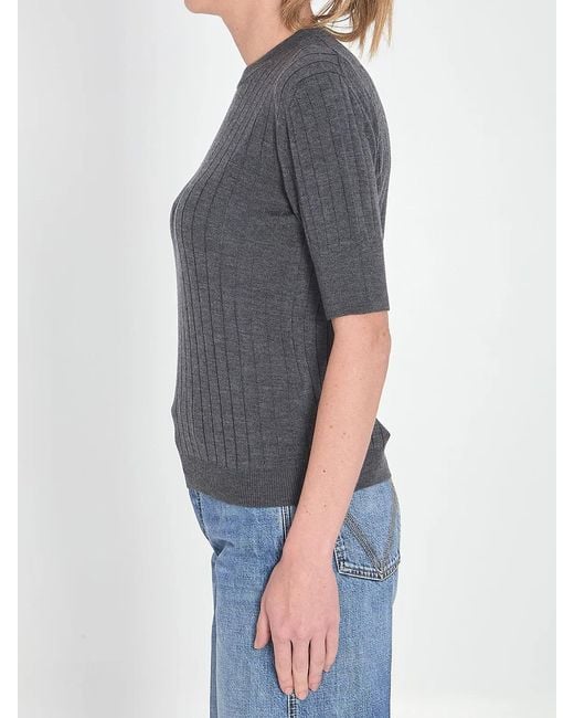 Bottega Veneta Gray Cotton Short Sleeve Sweater