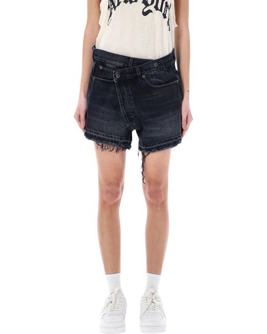 R13 Blue Crossover Denim Shorts