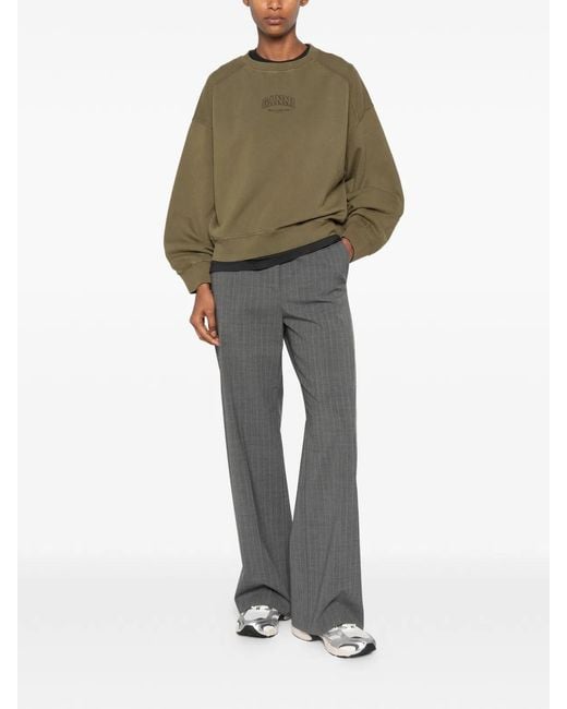Ganni Green Logo-Print Raglan-Sleeve Sweatshirt