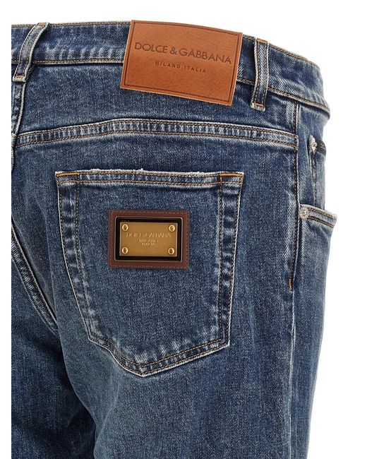 Dolce & Gabbana Blue Dolce & Gabbana Logo Plaque Jeans for men