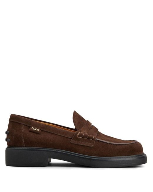 Tod's Brown Suede Loafers With Penny Slot