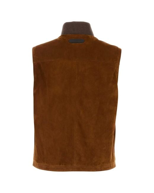 Brioni Brown Mock Collar Jacket for men