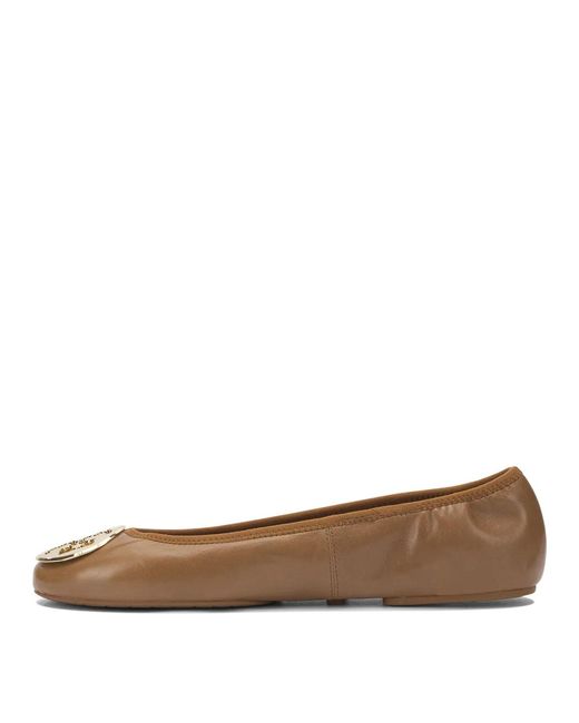 Tory Burch Brown Leather Fabric Ballerinas