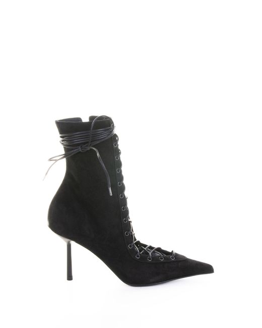 Le Silla Black Colette Velvet Lace-Up Ankle Boot