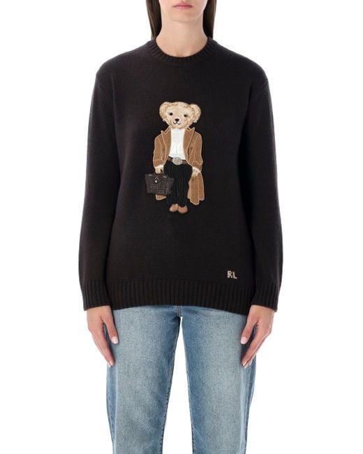 Ralph Lauren Black Cashmere Polo Bear Sweater