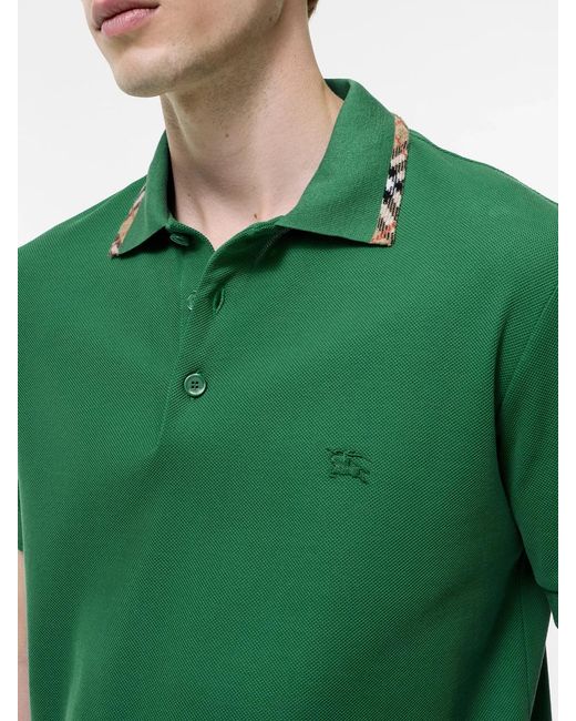 Burberry Green Check Trim Polo Shirt for men