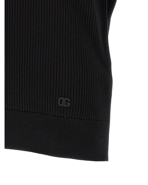 Dolce & Gabbana Black Dolce & Gabbana Micro-Ribbed Polo Shirt for men