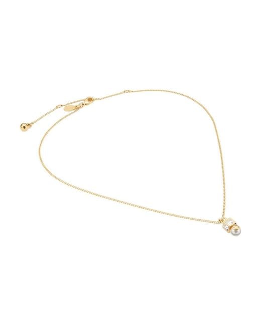 Jimmy Choo White Metal Jc Pearl Cube Pendant Necklace