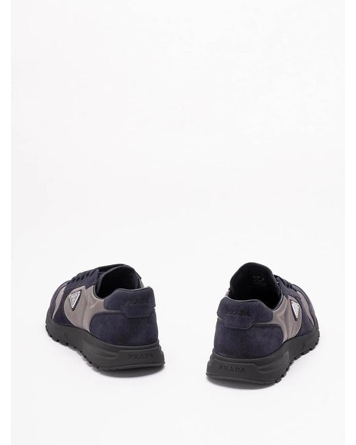 Prada Blue Suede And Re-Nylon Sneakers for men