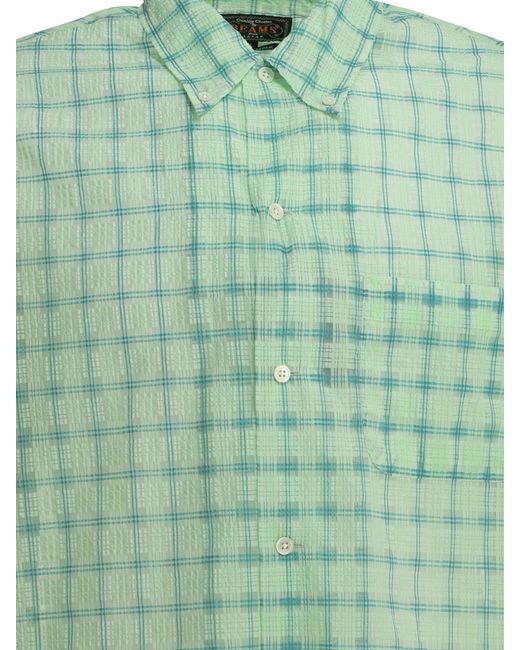 Beams Plus Green Open Db Nylon Airy Plaid Nylon Casual Shirt for men