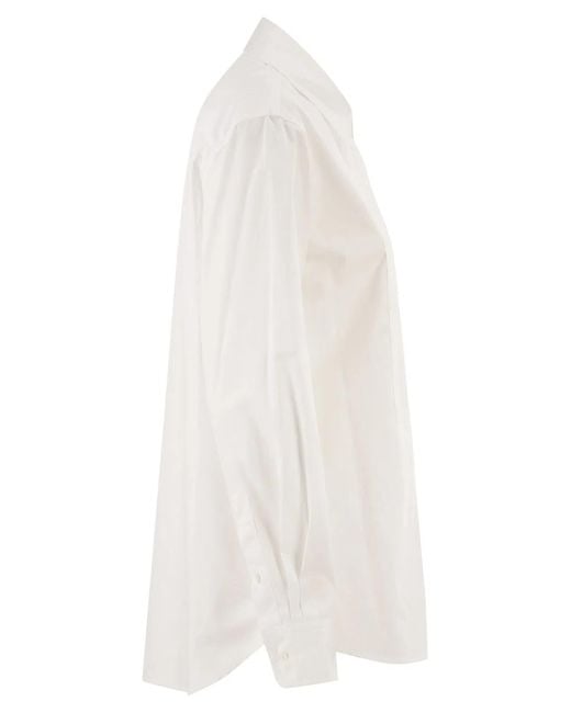 Dondup White Cotton Shirt With Pleated Bib Front