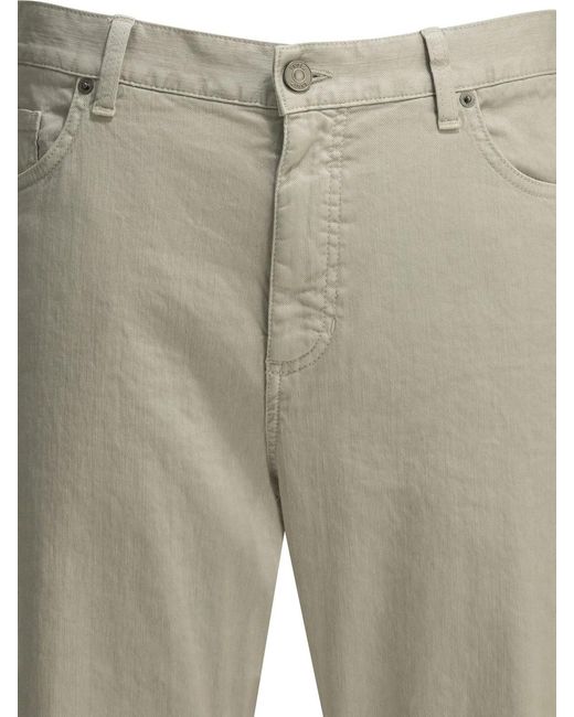 Zegna Natural Roccia Linen Cotton Lycra Cotton Calf Leather Straight Leg Jeans for men