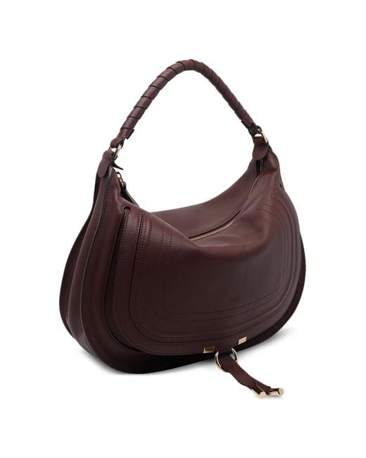 Chloé Brown Marcie Saddle-Stitch Shoulder Bag