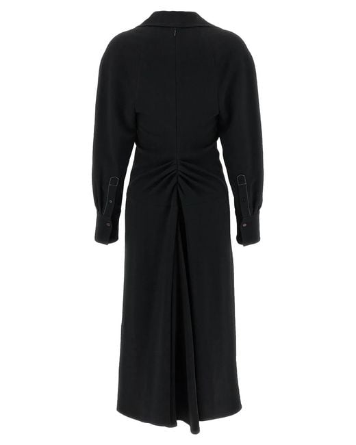 Victoria Beckham Black 'Long Sleeve Polo Collar Midi' Dress