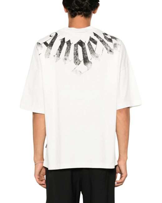 Palm Angels White Big Neck Logo Printed T-Shirt for men