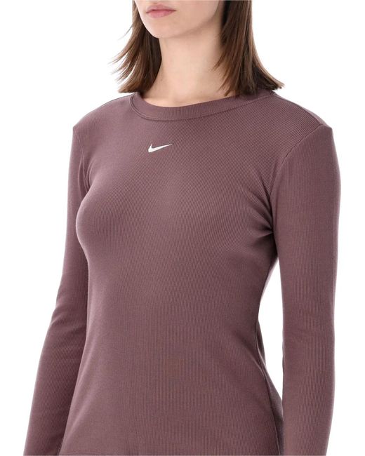 Nike Purple Ribbed Slim Long Sleeve T-Shirt