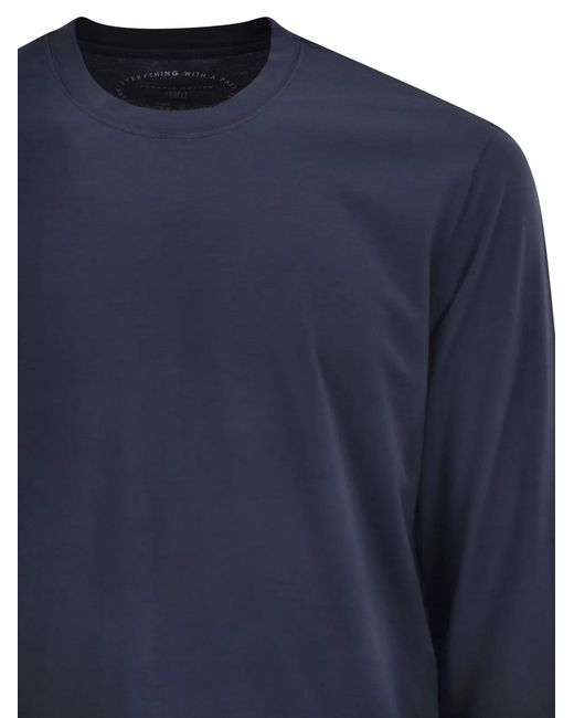 Fedeli Blue Long-Sleeve Pure Cotton T-Shirt for men