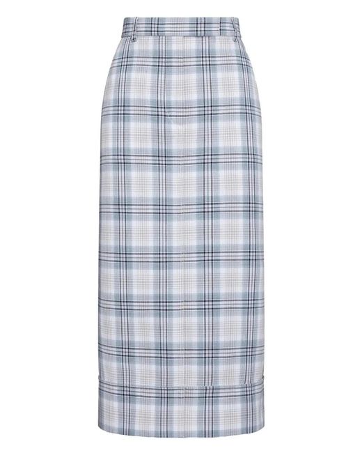 Thom Browne Blue Jupe Droite Sack En Coton Windowpane Plaid Bleu Glacier