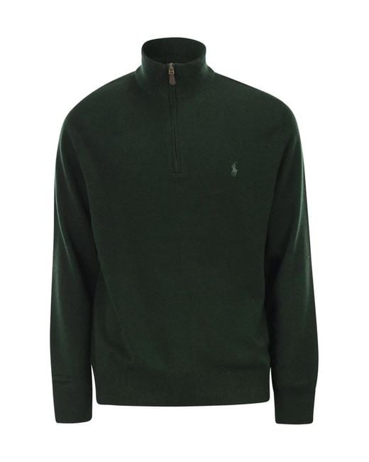 Polo Ralph Lauren Green Wool Pullover With Half Zip for men