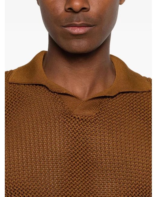 Tagliatore Brown Open Knit T-Shirt for men