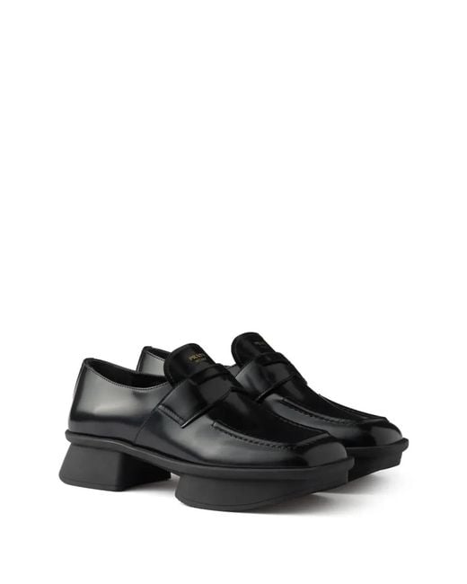 Prada Black Equal Brushed Leather Loafers