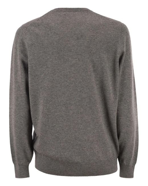 Brunello Cucinelli Gray Pure Cashmere Crew-Neck Sweater for men