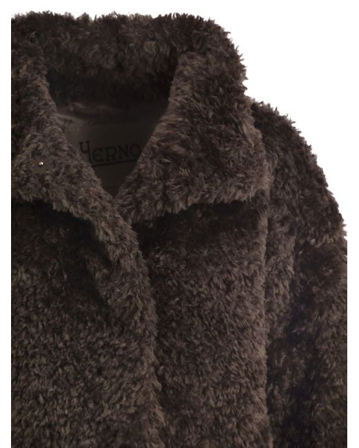 Herno Black Teddy-Effect Coat